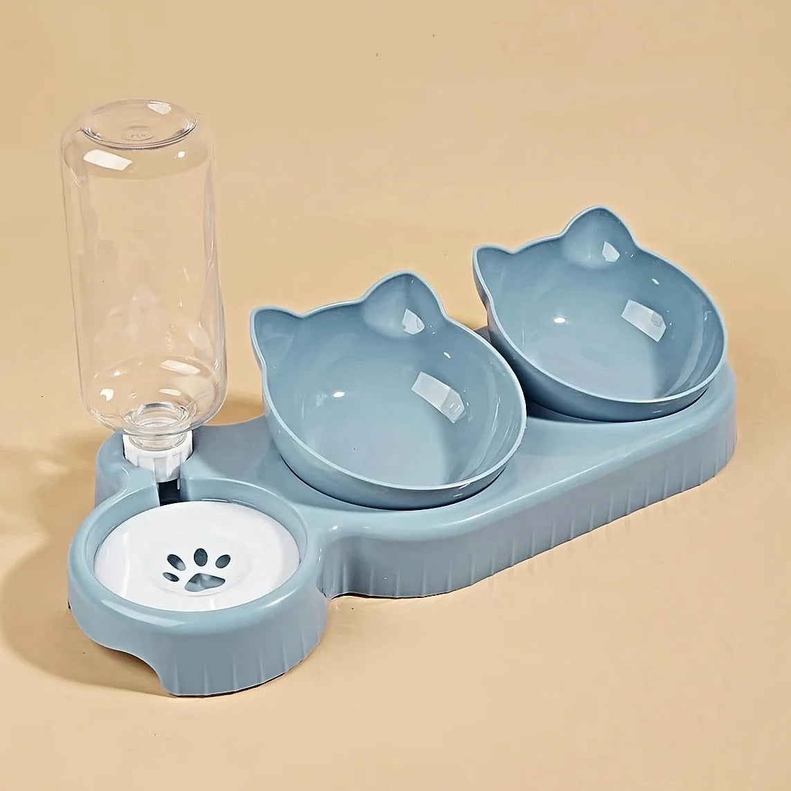 Ce produit est un ensemble de gamelles pour animaux de compagnie, spécialement conçu pour les chats ou les petits chiens. Il offre une solution pratique et ergonomique pour nourrir votre animal tout en assurant son hydratation.