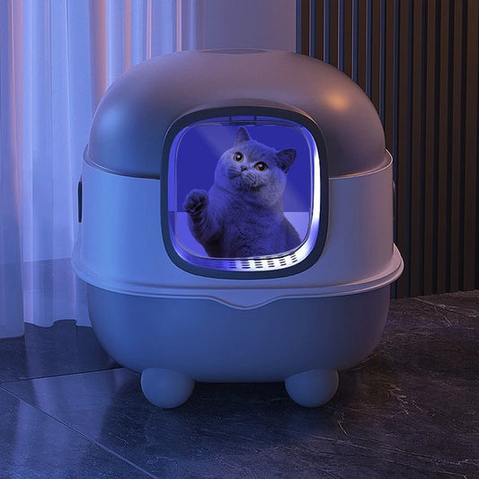 Maison de Toilette pour Chat au Design Moderne avec Éclairage LED